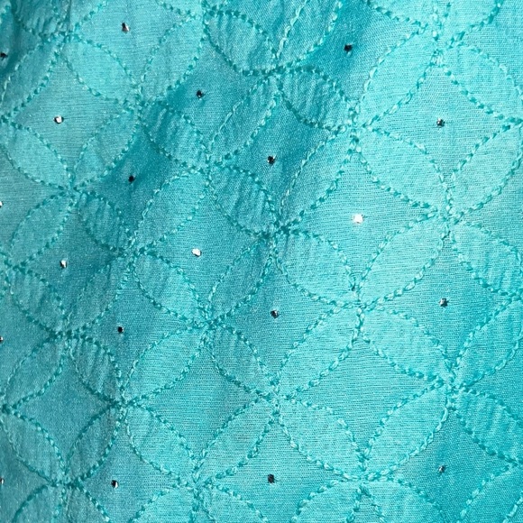 Ritu Kumar Kurta Dress Turquoise Lined Side Slit Studded Ombre Tasseled Size 36 - Picture 3 of 15